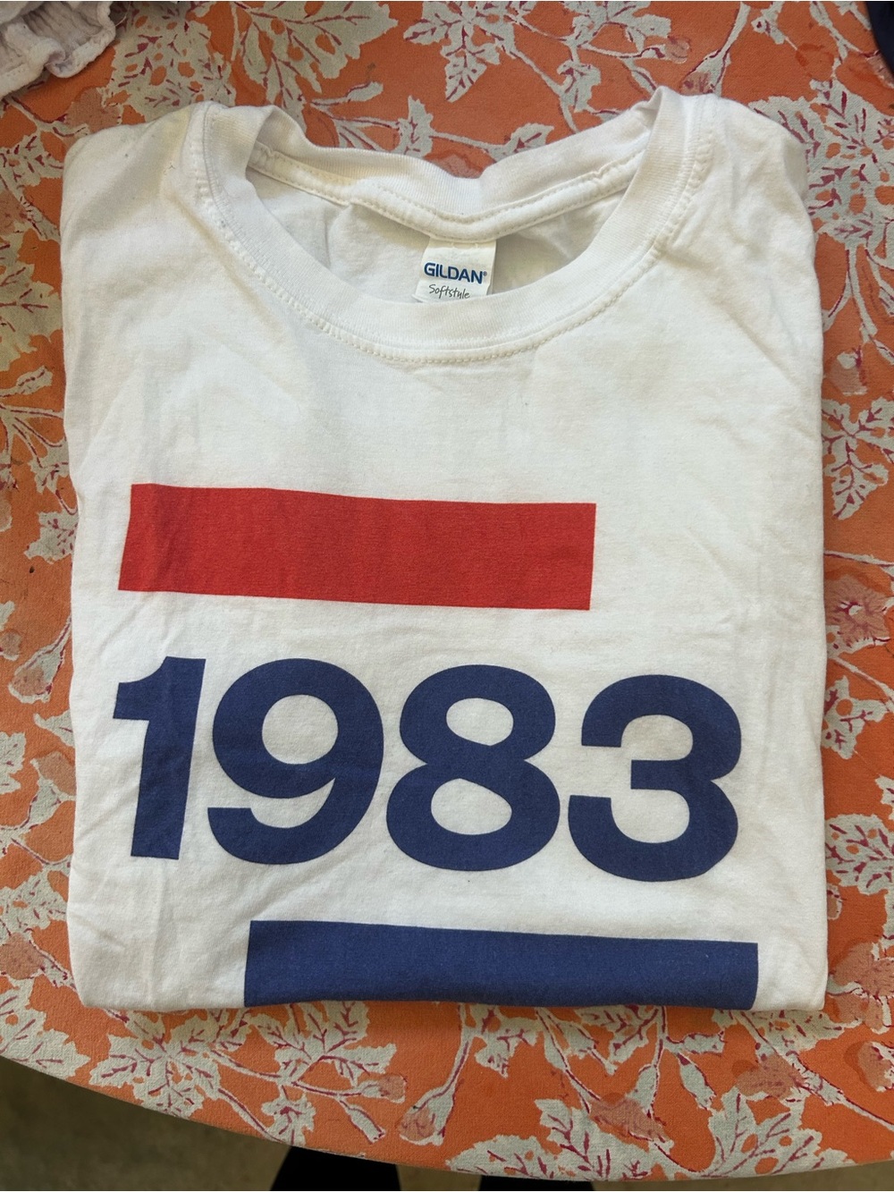 Gildan White Tee with Red & Navy 1983 Graphic